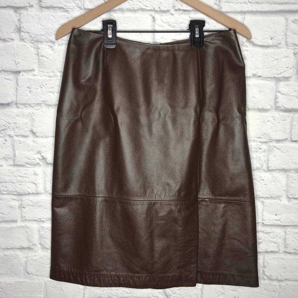 Mixit 90s Y2K Brown Leather Skirt Lined Size 10 vintage buttery soft